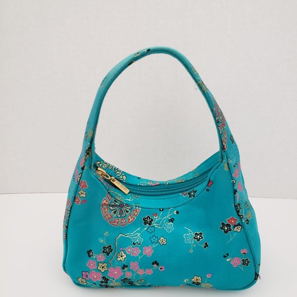 Brocade embroidered turquois mini purse. Americana by Shariff - Picture 4 of 8